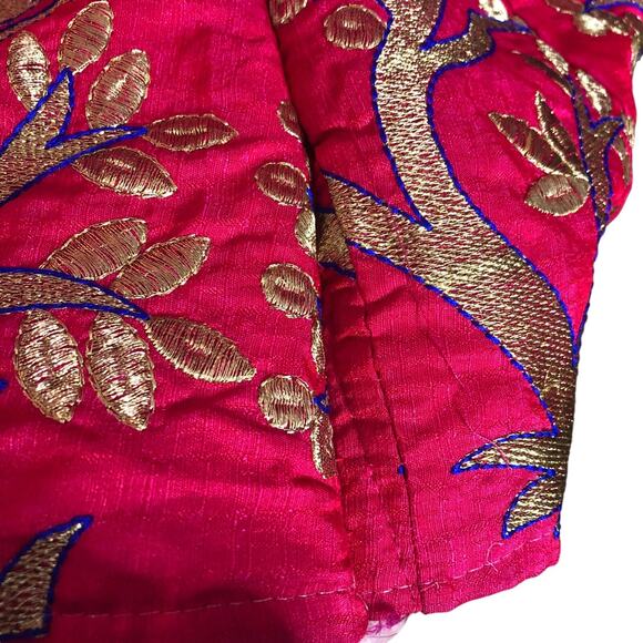 Bollywood Boho Maxi Lehenga Skirt Fuchsia Pink Gold Embroidered Peacocks - Picture 3 of 10